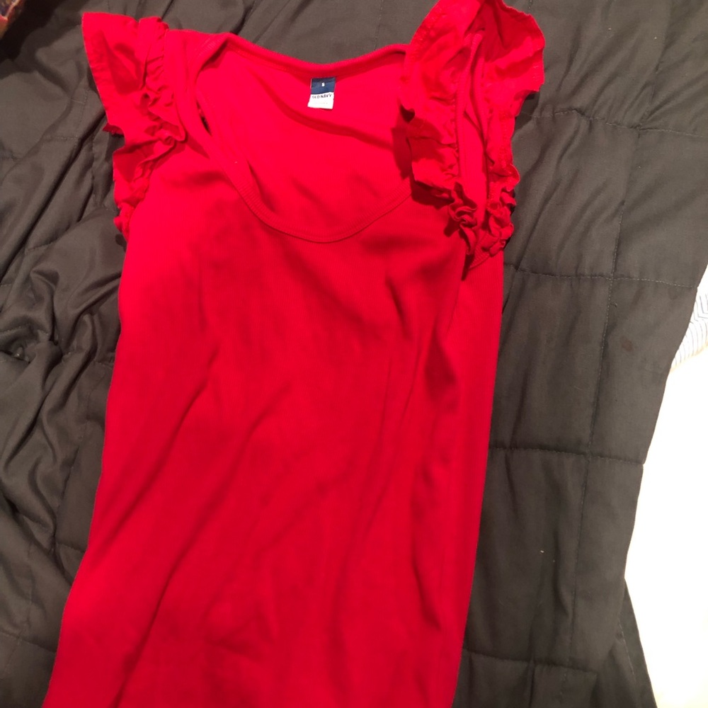 Old Navy Red Ruffle Sleeve Tank Top